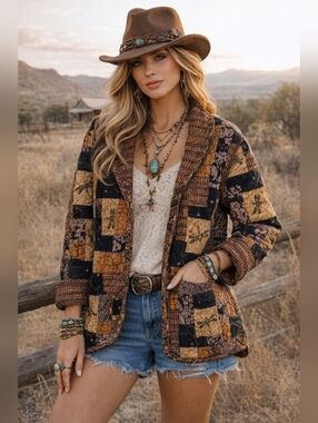 Donna Sharp Quilted Patchwork Jacket Dragonfly Print Boho Cottagecore Large